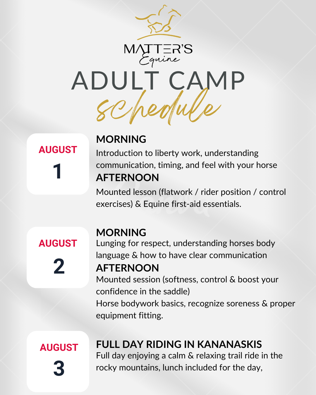Adult horse camp - Aug 1st to 3rd 2026